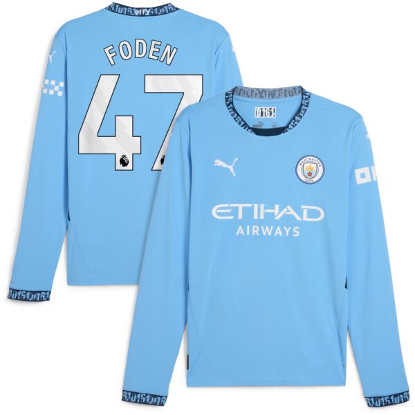 Manchester City Home Shirt 2024-25 - Long Sleeve with Foden 47 printing